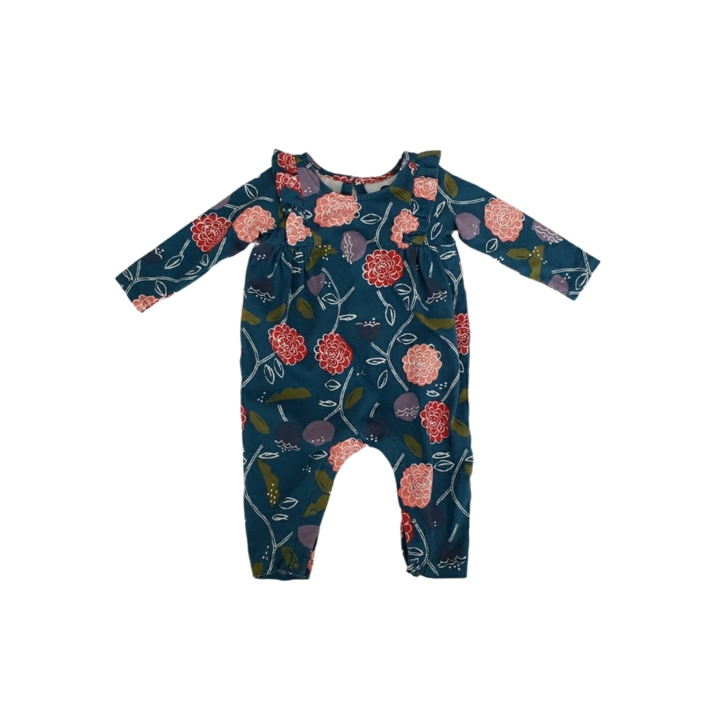 Tea Collection 0-3 Months Baby Girl Floral Ruffle Long Sleeve Romper Jumpsuit